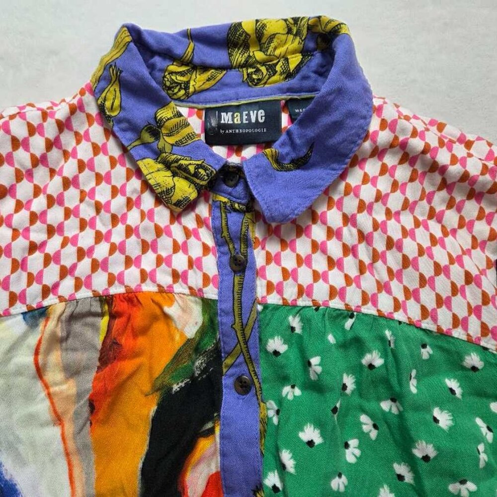 M Maeve x Anthropologie Paz contrast button down shirt blouse 2 - Picture 4 of 10